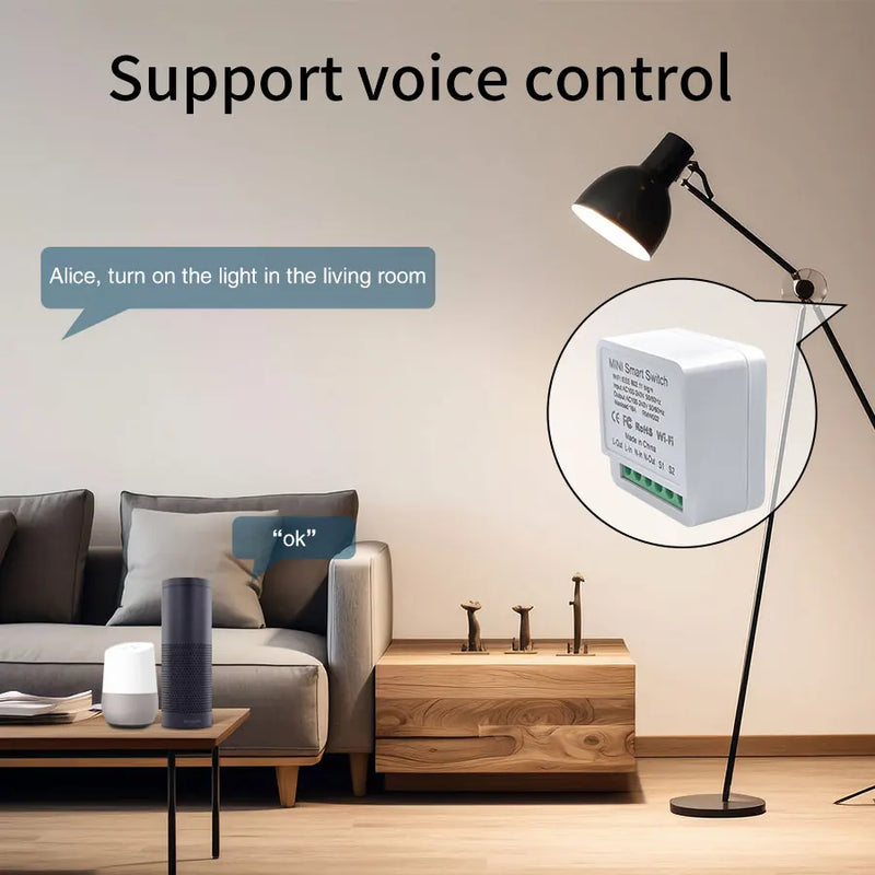 Módulo de interruptor inteligente mini WiFi 16A/20A com controle bidirecional, aplicativo Cozy Life, controle remoto para Alexa, Google Home Automation, controle de voz
