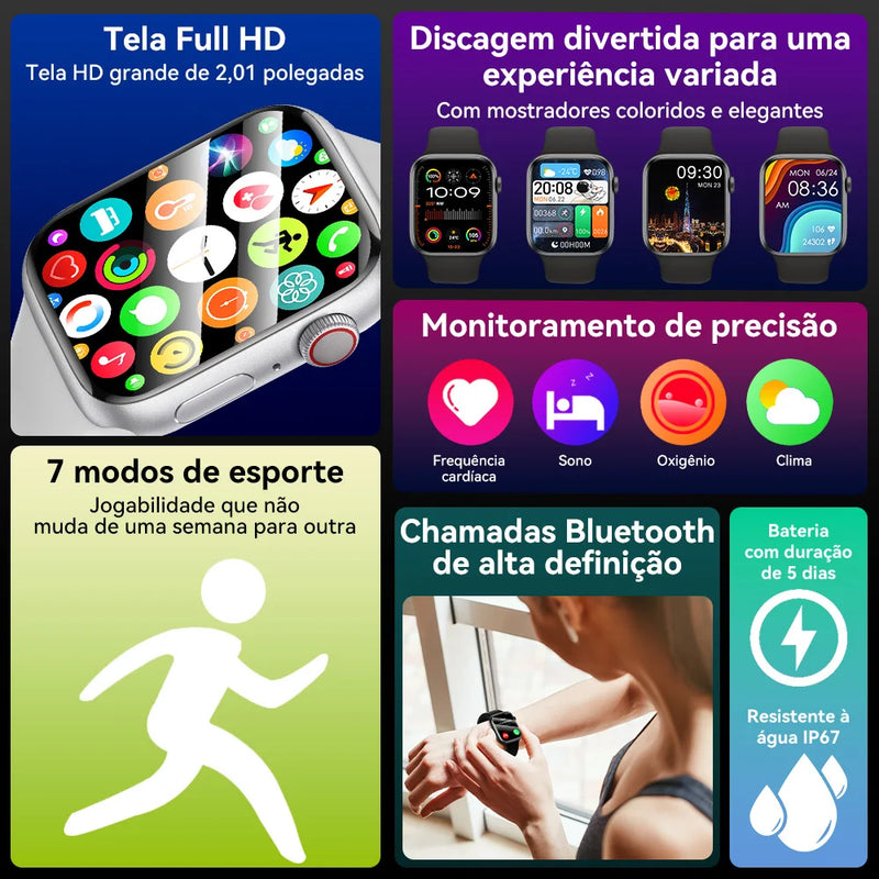 Relógio inteligente série 9 AMOLED smartwatch masculino 2024 NFC GPS rastreador tela 320*385 relógio HD 9