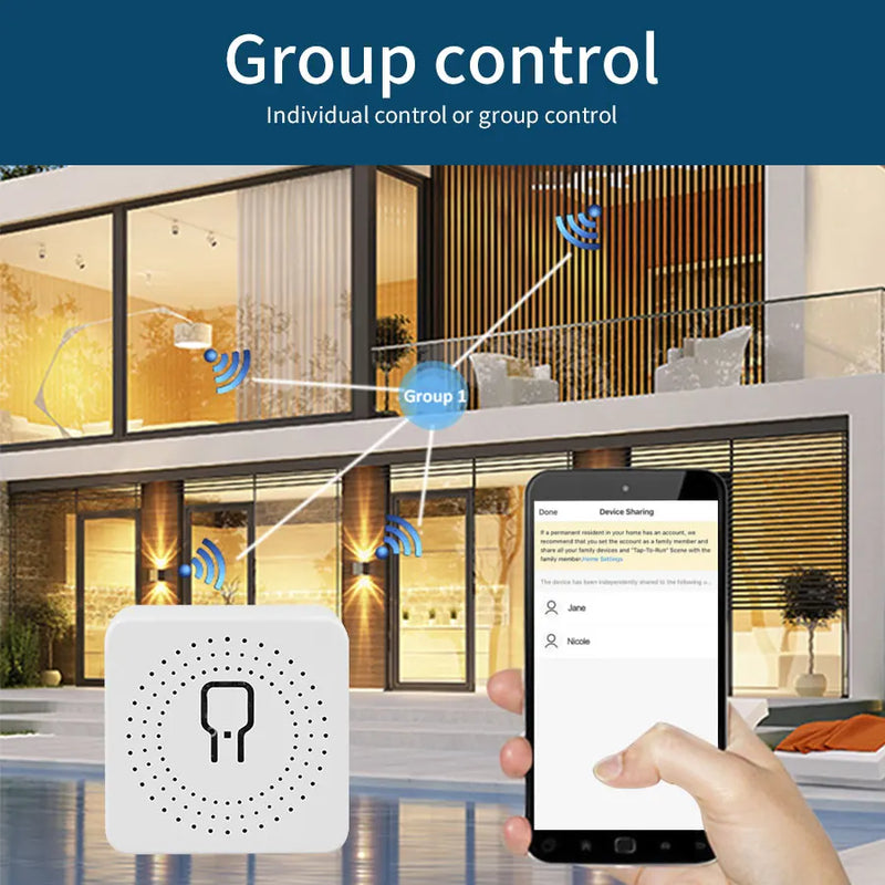 Módulo de interruptor inteligente mini WiFi 16A/20A com controle bidirecional, aplicativo Cozy Life, controle remoto para Alexa, Google Home Automation, controle de voz